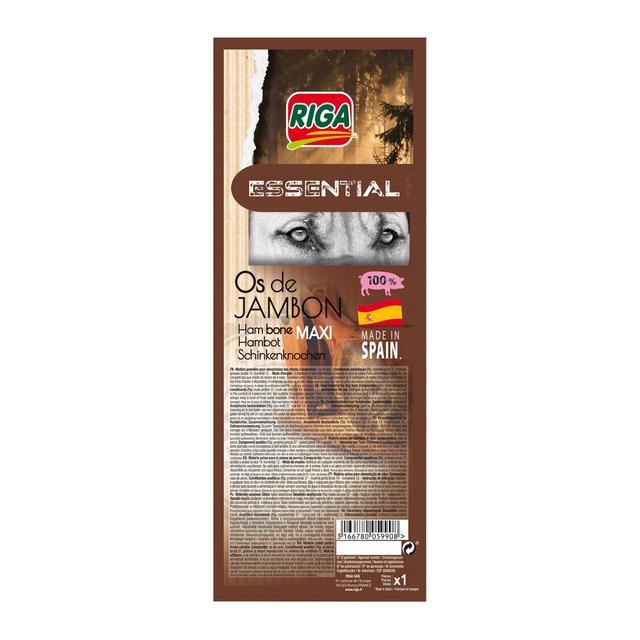 3166780059908 - Riga Essential - Os de Jambon de Porc Maxi à mastiquer - Friandise Récompense pour chien moyen et grand