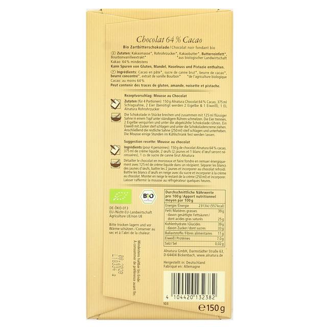 4104420222809 - Alnatura - Chocolat dessert 64% Cacao bio