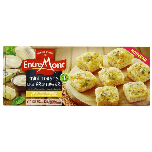 3251516365009 - Entremont - 10 Mini Toasts du fromager- Cantal AOP, Mozzarella et Fourme d'Ambert AOP