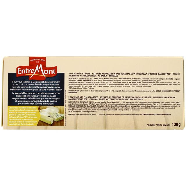 3251516365009 - Entremont - 10 Mini Toasts du fromager- Cantal AOP, Mozzarella et Fourme d'Ambert AOP