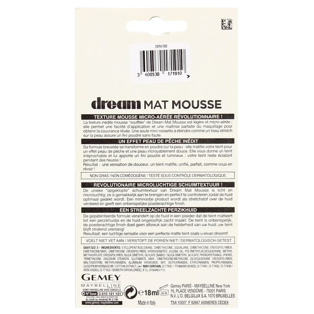 3600530171910 - Gemey Maybelline - Fond de teint Dream Mat Mousse