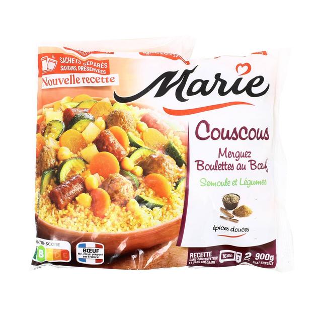3248830824510 - Marie - Couscous merguez, boulettes au boeuf, poulet, semoule et légumes avec des épices douces