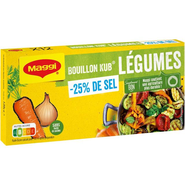 7613036750011 - Maggi - Bouillon Kub Légumes -25% de sel en moins - 12 cubes