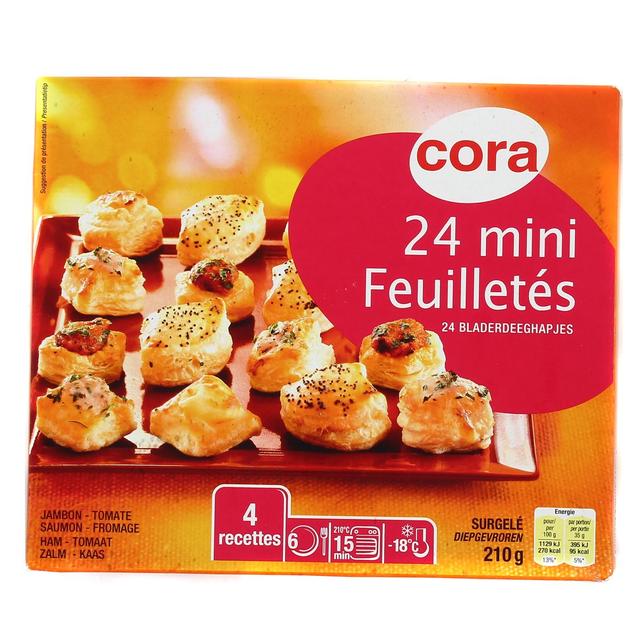 3257981312111 - Cora - 24 Minis feuilletés apéritifs- Jambon, tomate, saumon, fromage