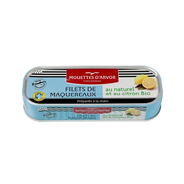 3365624054011 - Les Mouettes d'Arvor - Filets de maquereaux au naturel et au citron bio en conserve
