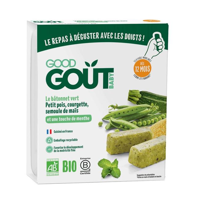 3760269315211 - Good Goût - 6 Bâtonnets verts Bio- Semoule de maîs, petits pois, courgettes Bébé dès 12 mois