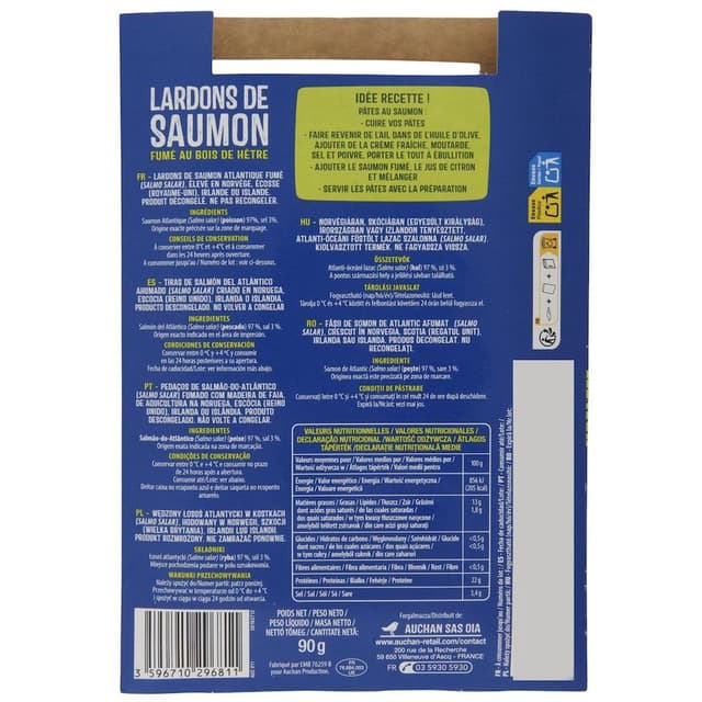 3596710296811 - Auchan - Lardons de Saumon Fumé au Bois de Hêtre