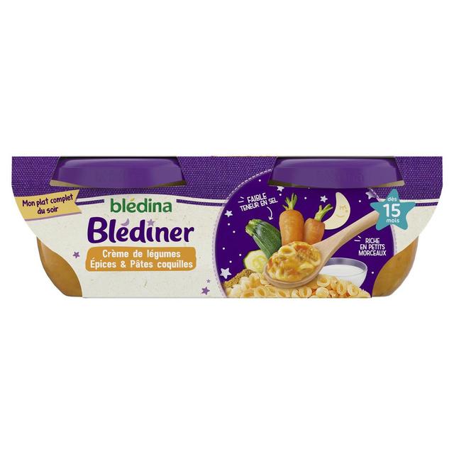 3041091550712 - Blédina - Blédîner - Crème de Légumes aux Epices Douces et Pâtes Coquilles Bol Bébé Dès 15 mois