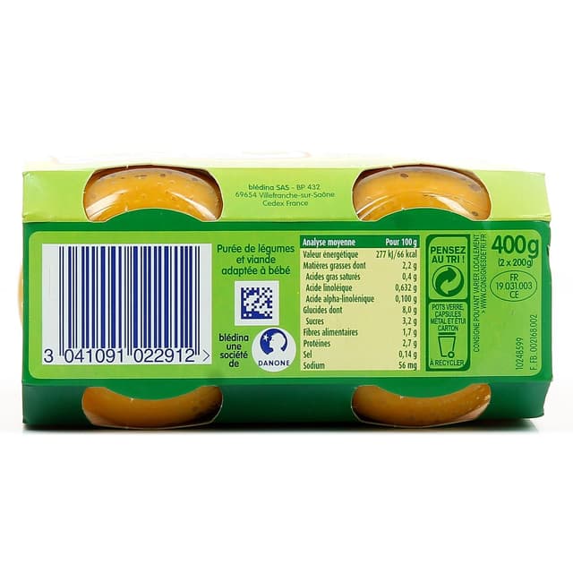 3041091022912 - Blédina - Purée Carottes Jambon dès 6 mois