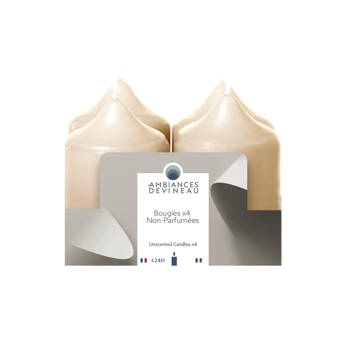 3482356723395 - Ambiances Devineau - 4 Bougies non parfumées Ivoire