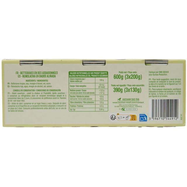 3596710544912 - Auchan - Betteraves en dés