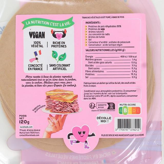 3770018078212 - La Vie - Jambon Végétal Arôme Fumé