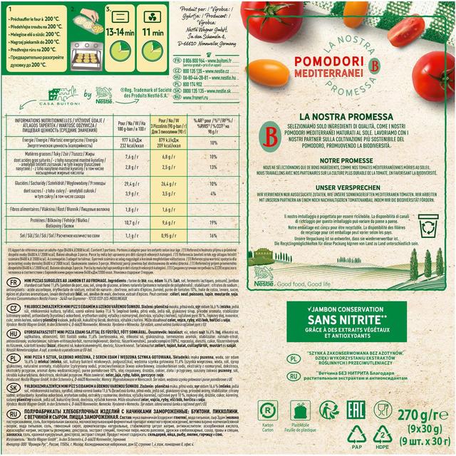 7613035090613 - Buitoni Piccolinis - 9 Mini pizzas Prosciutto jambon et fromage 9x30g