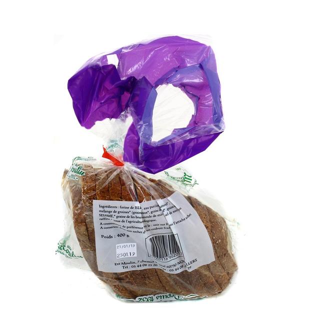3760116602013 - Etablissements Moulin - Pain Frais Quart de Miche Multicéréales Bio, tranché