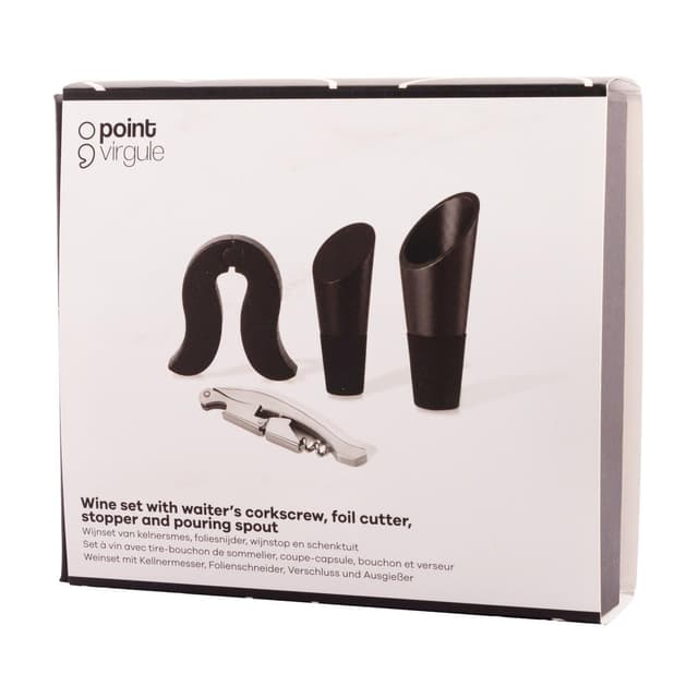 5404035732113 - Point virgule - Set à vin avec tire-bouchon sommelier, coupe-capsule, bouchon à vin et bec verseur