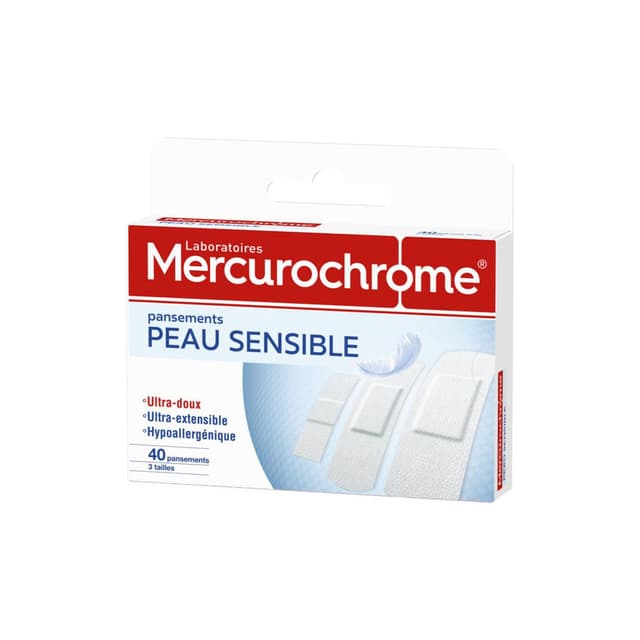 3160920502613 - Mercurochrome - Bandes Peau Sensible Ultra Doux Hypoallergénique Micro-aéré 10x6cm