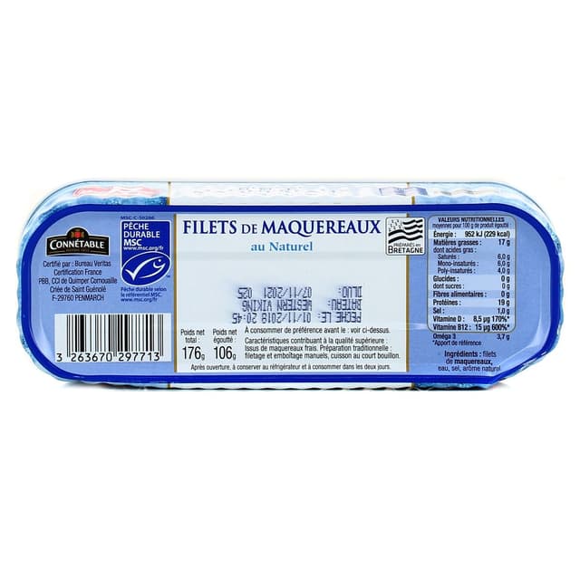 3263670297713 - Connetable - Filet de Maquereaux au naturel Label Rouge MSC