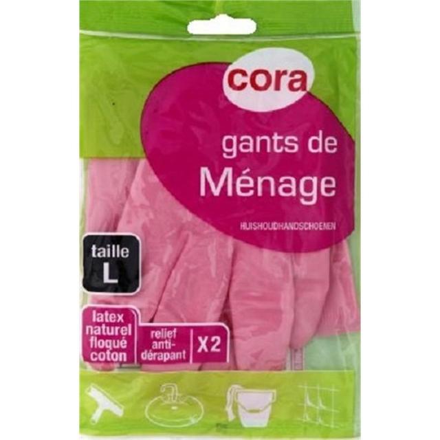 3257980090614 - Cora - Gants de ménage latex fuschia 7 7/2