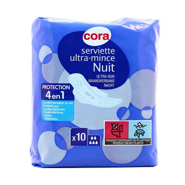 3257980551214 - Cora - Serviettes hygiéniques ultra minces pliées nuit avec ailettes