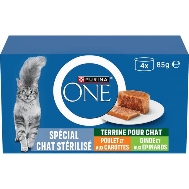 8445291501614 - Purina - One - Boîtes Terrines dinde et épinards, poulet et carottes pour chat stérilisé