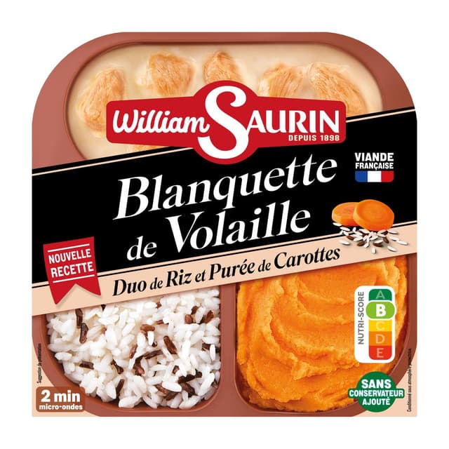 3261055954114 - William Saurin - Mon Trio Gourmand - Blanquette de Volaille, Duo de Riz et Purée de Carottes