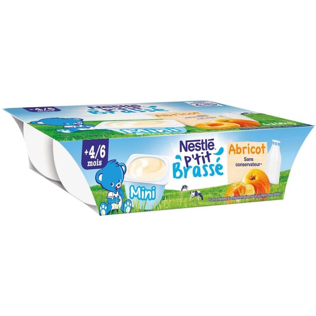 7613033555114 - Nestlé - P'tit Brassé - Mini Brassé Lacté Abricot Coupelle Bébé Dès 4/6 mois