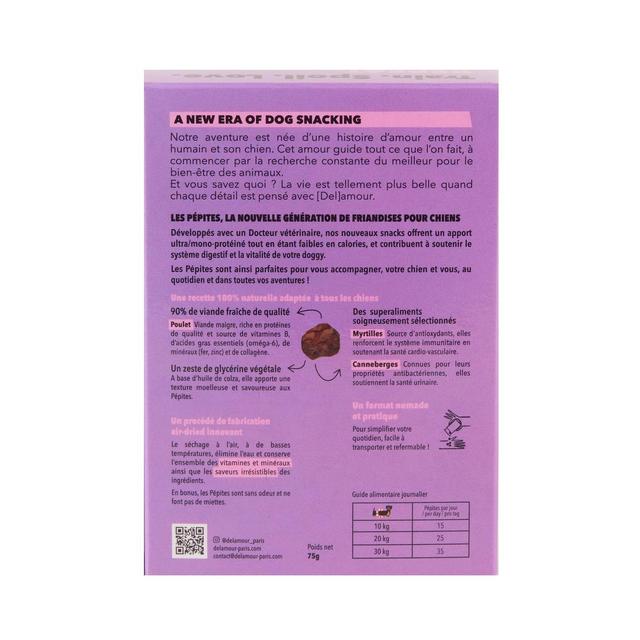 3760407550115 - Delamour - Friandise Pépites Poulet Myrtilles - Récompense pour chien