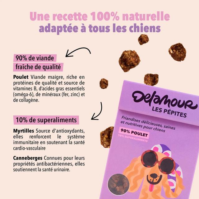 3760407550115 - Delamour - Friandise Pépites Poulet Myrtilles - Récompense pour chien