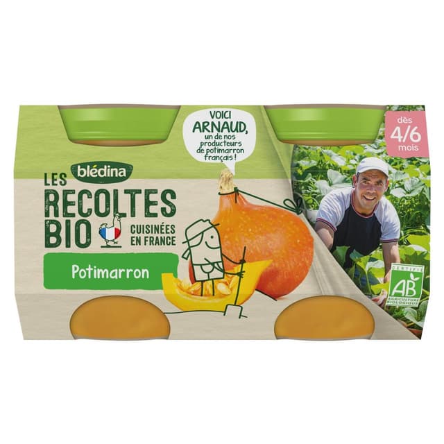 3041091670915 - Blédina - Les Récoltes Bio - Potimarron Bio Pots Bébé Dès 4 mois