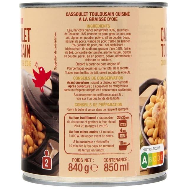 3596710530915 - Auchan - Cassoulet toulousain cuisiné à la graisse d'oie