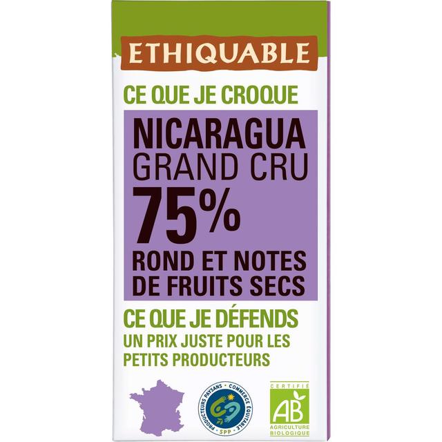 3760091722515 - Ethiquable - Commerce Equitable - Chocolat Noir 75% cacao Bio du Nicaragua