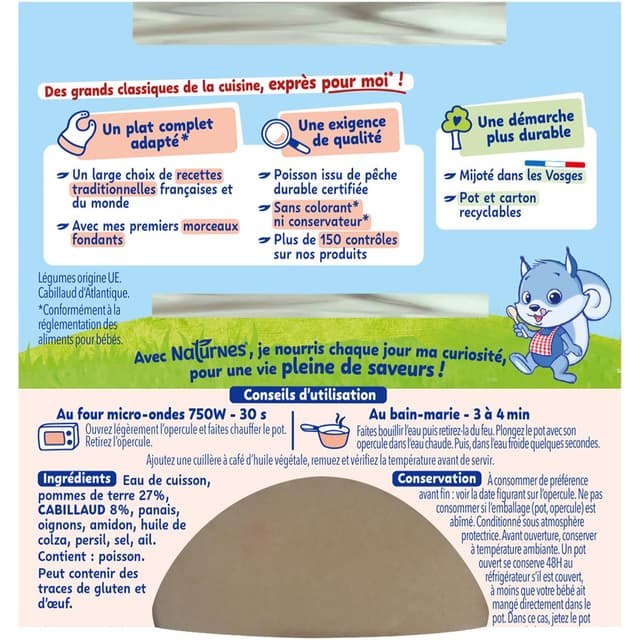 7613036754415 - Naturnes® - P'tite Recette - Parmentier de Cabillaud Bol Bébé Dès 8 mois