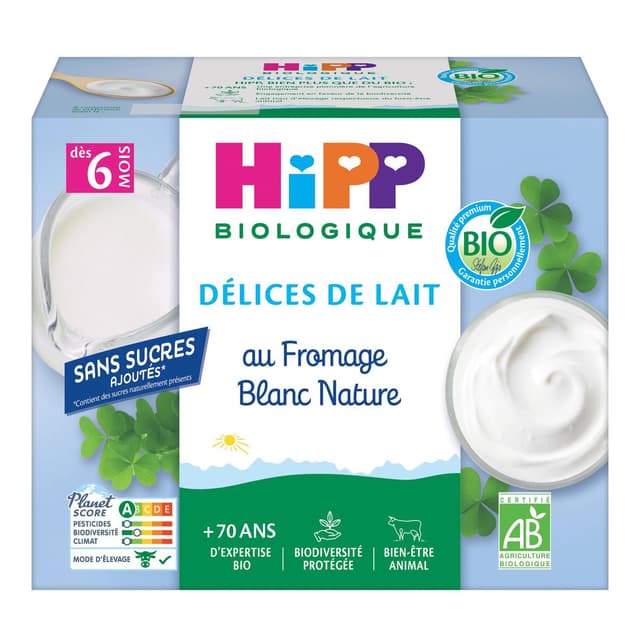 4062300205215 - Hipp - Délices de Lait - Dessert Lacté au Fromage Blanc Nature Bio Coupelle Bébé Dès 6 mois