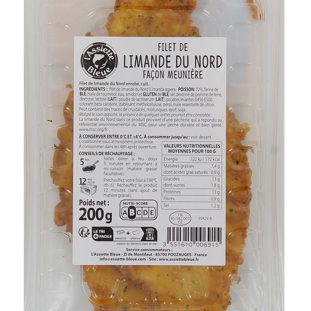 3551610006915 - L'Assiette Bleue - Filet de Limande du Nord façon Meunière, 200g