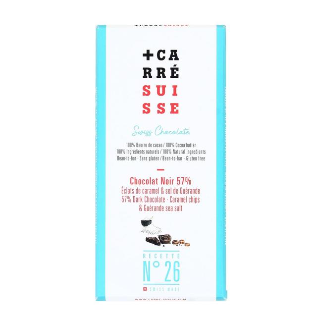 3760289260416 - Carré Suisse - Tabelette Chocolat Noir 57% Pépites de Caramel et Sel de Guérande