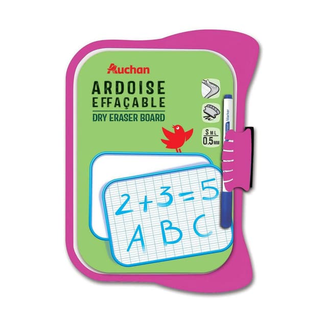 3596710830916 - Auchan - Ardoise effaçable à sec avec feutre et mini brosse
