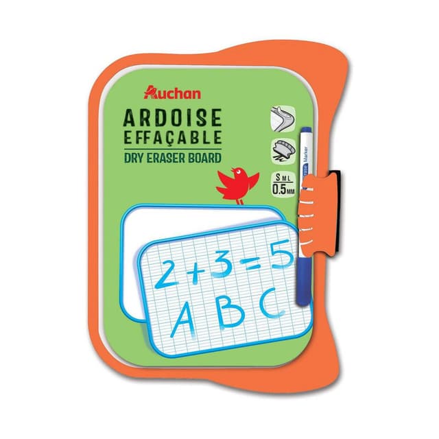 3596710830916 - Auchan - Ardoise effaçable à sec avec feutre et mini brosse