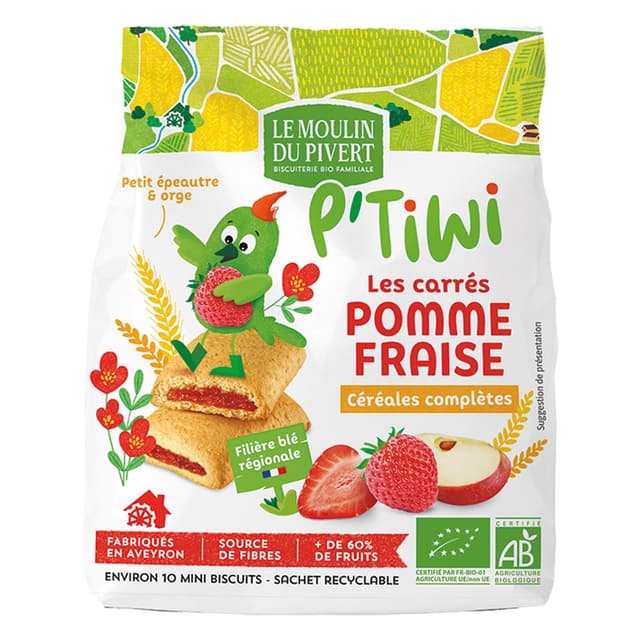 3268350121616 - Le Moulin du Pivert - Biscuit P'Tiwi carré Pomme Fraise Bio