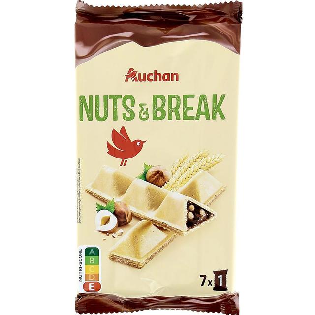 3596710523016 - Auchan - Nuts & Break Gaufrettes fourrées de pâte à tartiner cacao noisettes x7