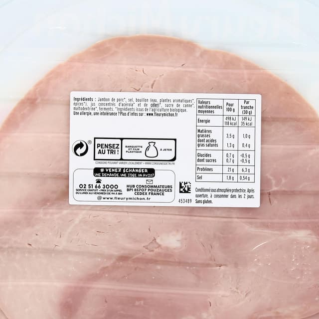 3095759494016 - Fleury Michon - Jambon, Le Supérieur à l' Etoufée Bio, 120g