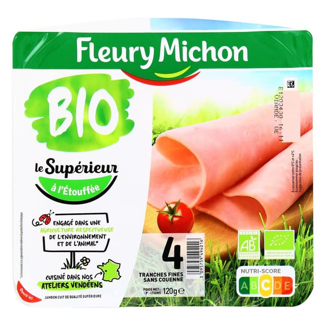 3095759494016 - Fleury Michon - Jambon, Le Supérieur à l' Etoufée Bio, 120g