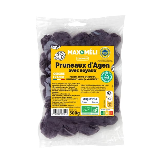3760099535216 - Max et Méli - Pruneaux d'Agen bio entiers avec noyaux IGP