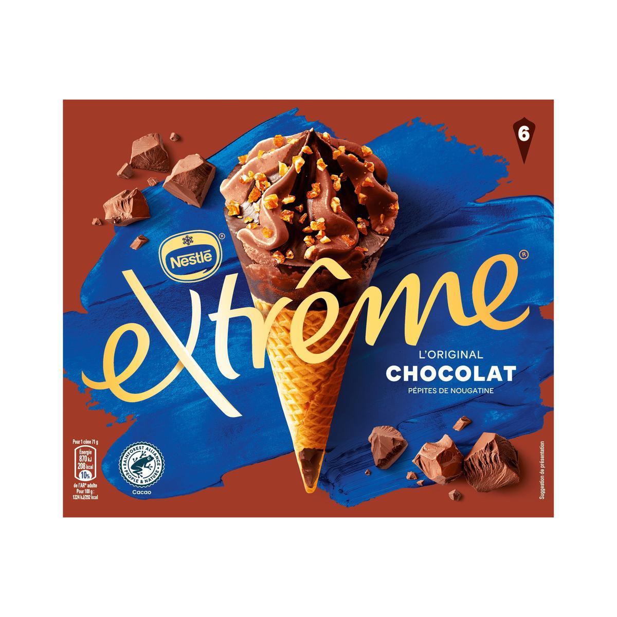 7613034975416 - Extrême - Cônes glacés chocolat et pépites de nougatine
