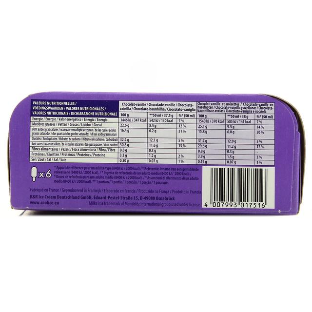 4007993017516 - Milka - 6 mini bâtonnets Vanille, chocolat et noisette 6x50ml