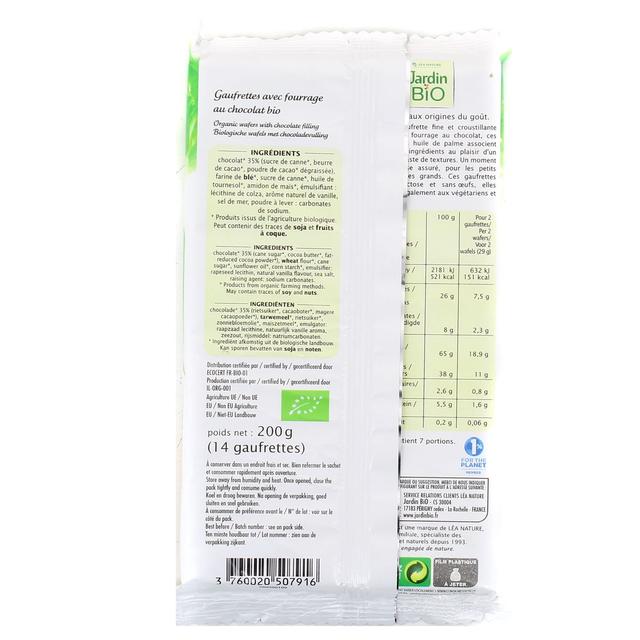 3760020507916 - Jardin Bio Etic - 14 Fines gaufrettes chocolat Bio
