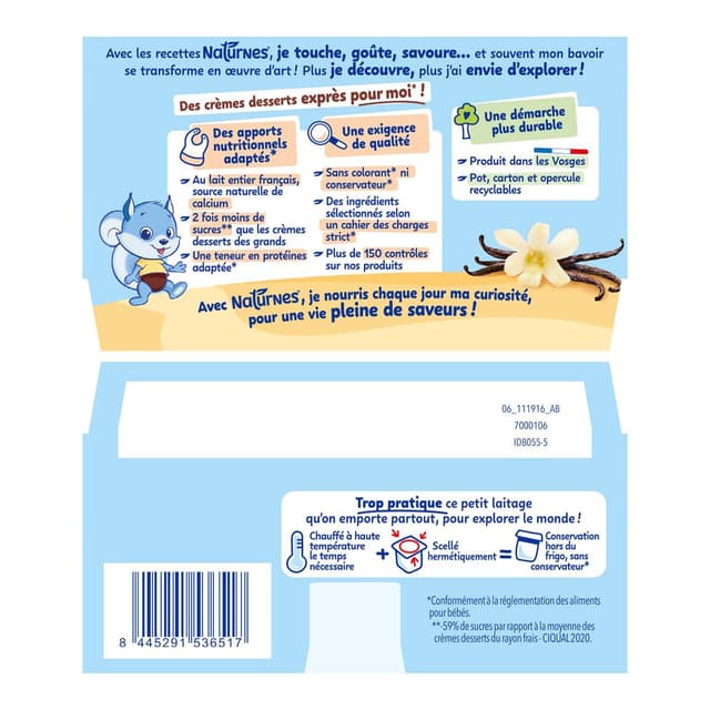8445291536517 - Naturnes® - P'tit Gourmand - Dessert Lacté Vanille Coupelle Bébé dès 6 mois