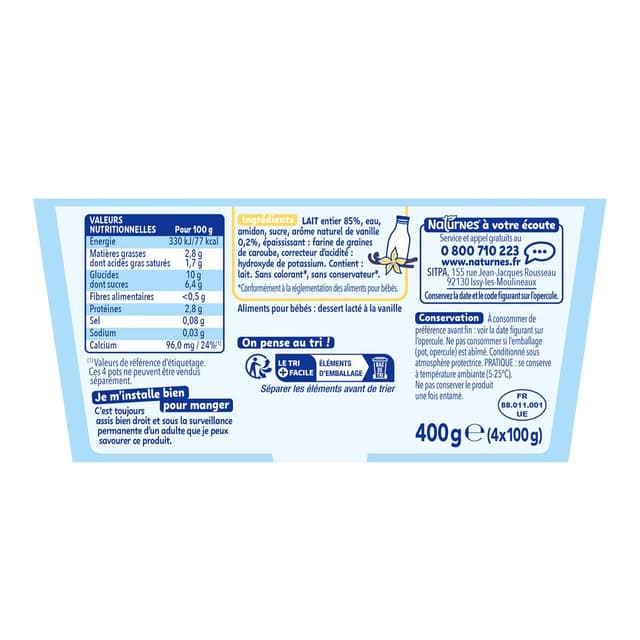 8445291536517 - Naturnes® - P'tit Gourmand - Dessert Lacté Vanille Coupelle Bébé dès 6 mois