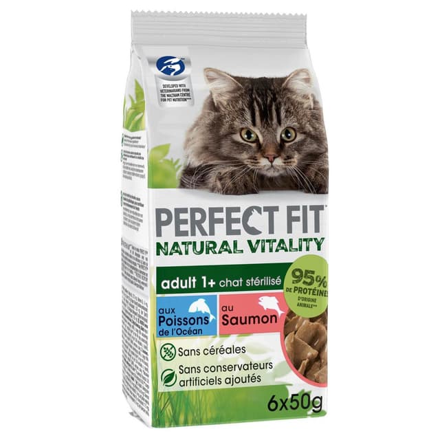 4770608259617 - Perfect Fit - Natural Vitality - Sachets en sauce Saumon Poissons de l'Océan sans Céréales 2 variétés pour chat adulte stérilisé