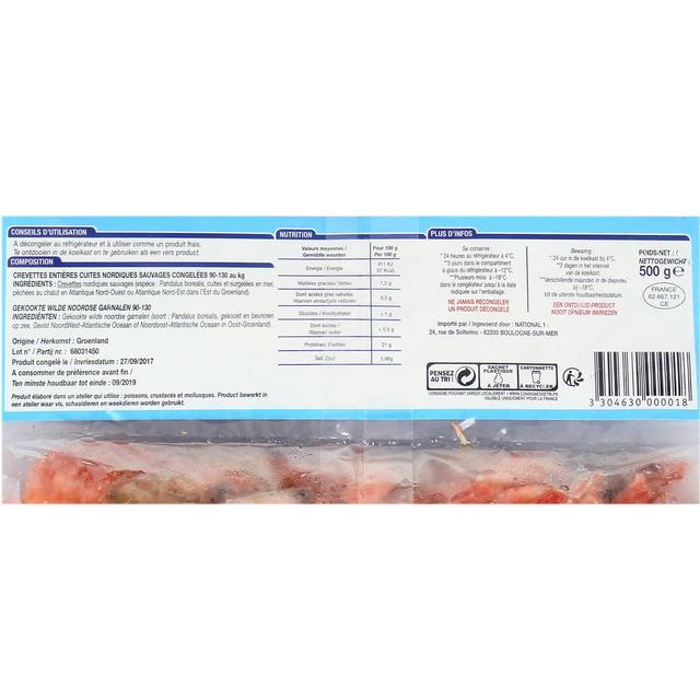 3304630000018 -  - Crevettes entières cuites nordiques sauvages 45/65 pièces