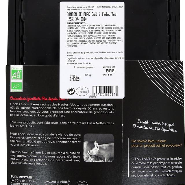 3507172000618 - Rostain - Jambon Bio Taux de Sel Réduit Conservation sans Nitrite